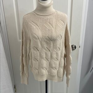 Evolution by Cyrus Cable Knit Cream Turtleneck Long Sleeve Sweater Sz M